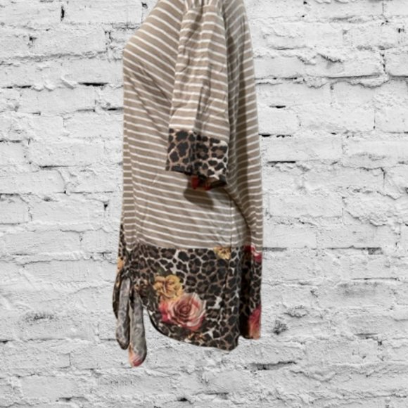 Tan & White Stripe Top with Rose Cheetah Design - Picture 10 of 12